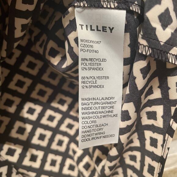 Tilley S Black Geometric Shirt Dress | Recycled Fabric, Stretch, Travel NWOT - Picture 4 of 8